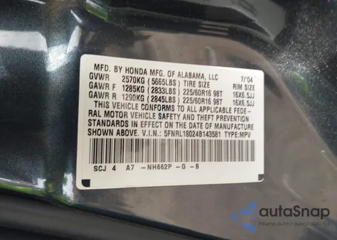 2004 Honda Odyssey Ex-L from USA, damaged, VIN 5FNRL18024B143581